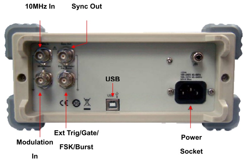 Siglent SDG1025 25MHz 16kpoints 2Kanal DDS Funktionsgenerator von hinten mit allen BNC Anschlen USB IO Stromversorgung